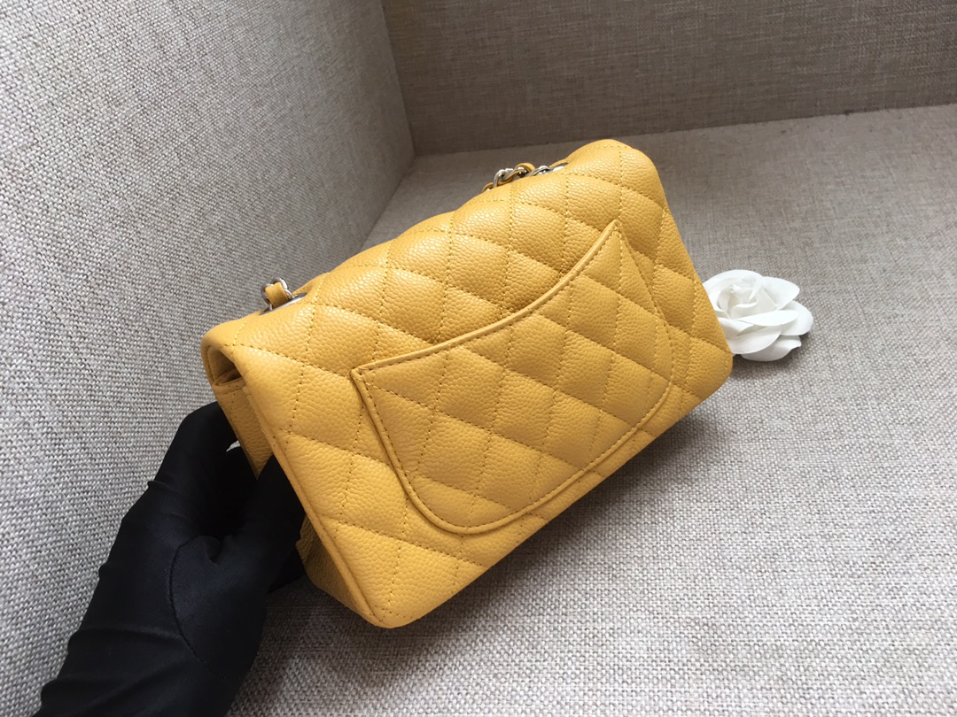 Small Classic Flap Caviar Bag A01116 Yellow/Silver